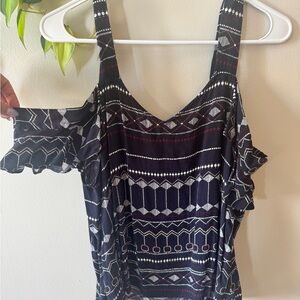 Patterned Cold Shoulder Top
